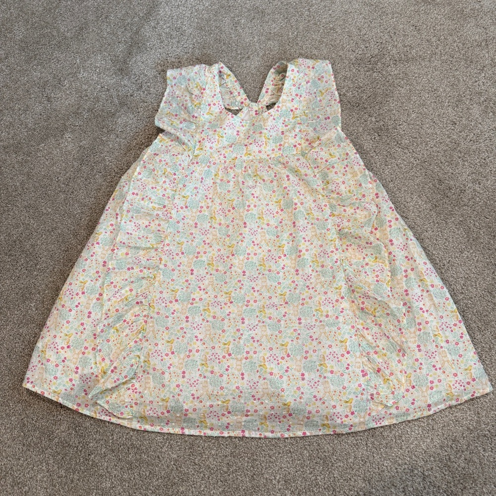 Shabby Chic Girls Spring Summer Sleeveless Dress White Green Pink Floral Bunny 7